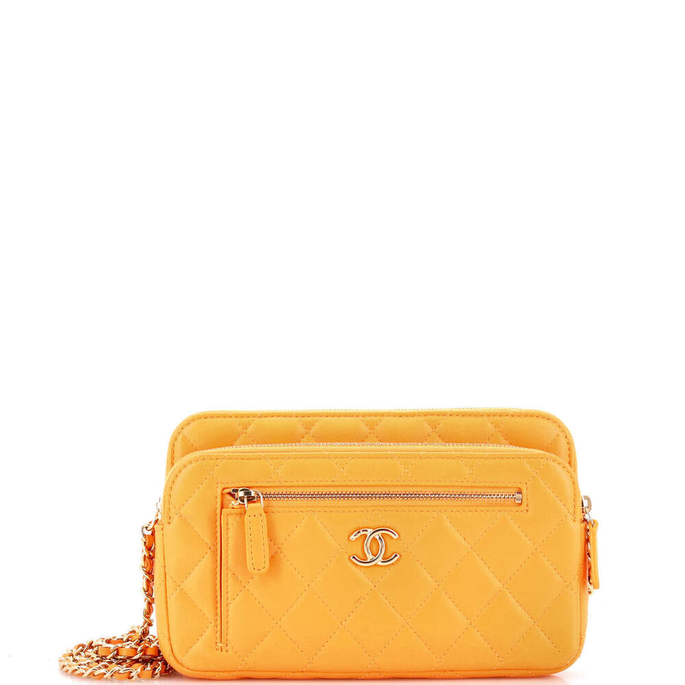 Chanel Small Front Pocket Double Zip Clutch with Chain
